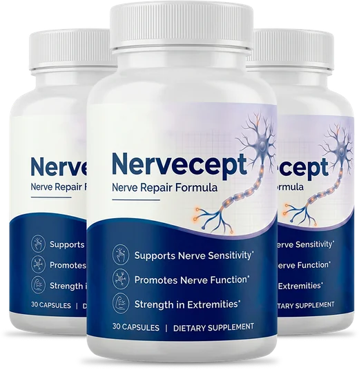 Three bottles of Nervecept nerve support capsules