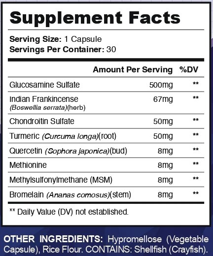 Nervecept Supplement Facts panel: serving size 1 capsule, 30 servings per container